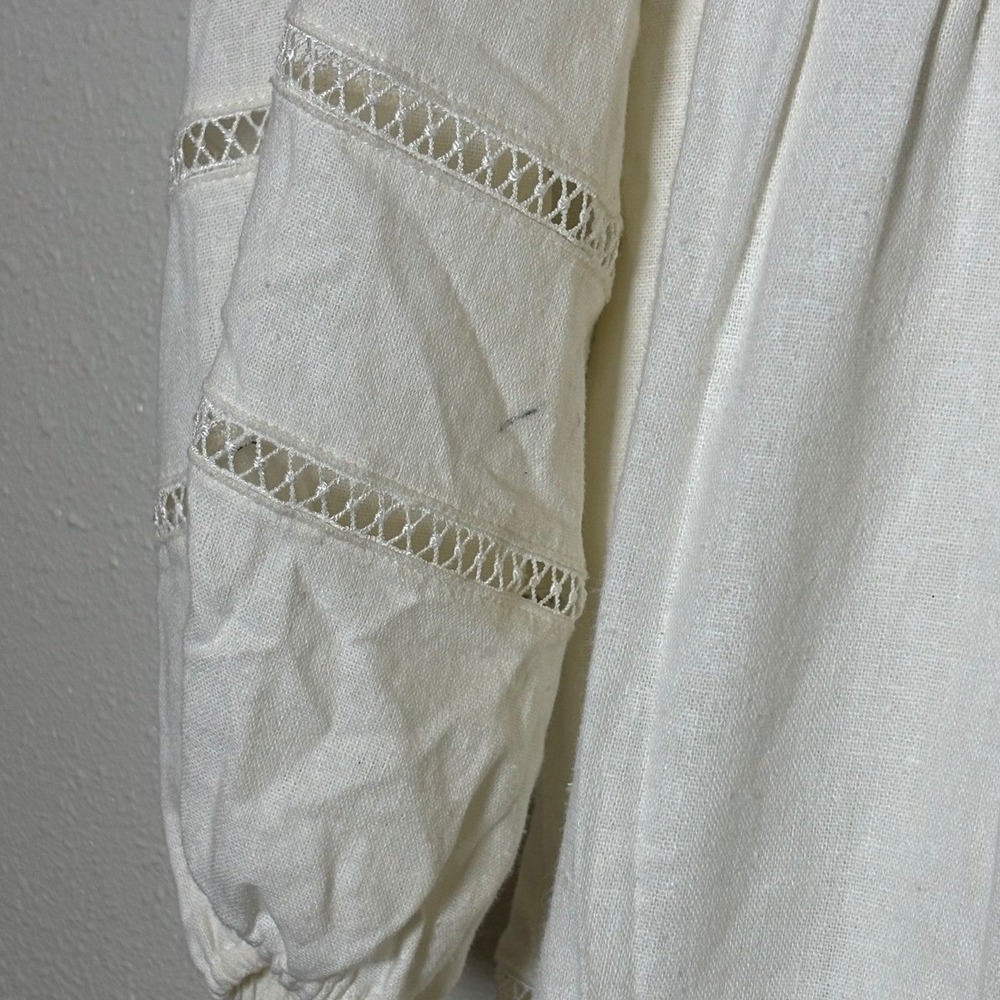 TAYLOR Off White Linen Blend Tiered Babydoll Mini Dress Ladder Lace Cream Sz 14 - Picture 11 of 15